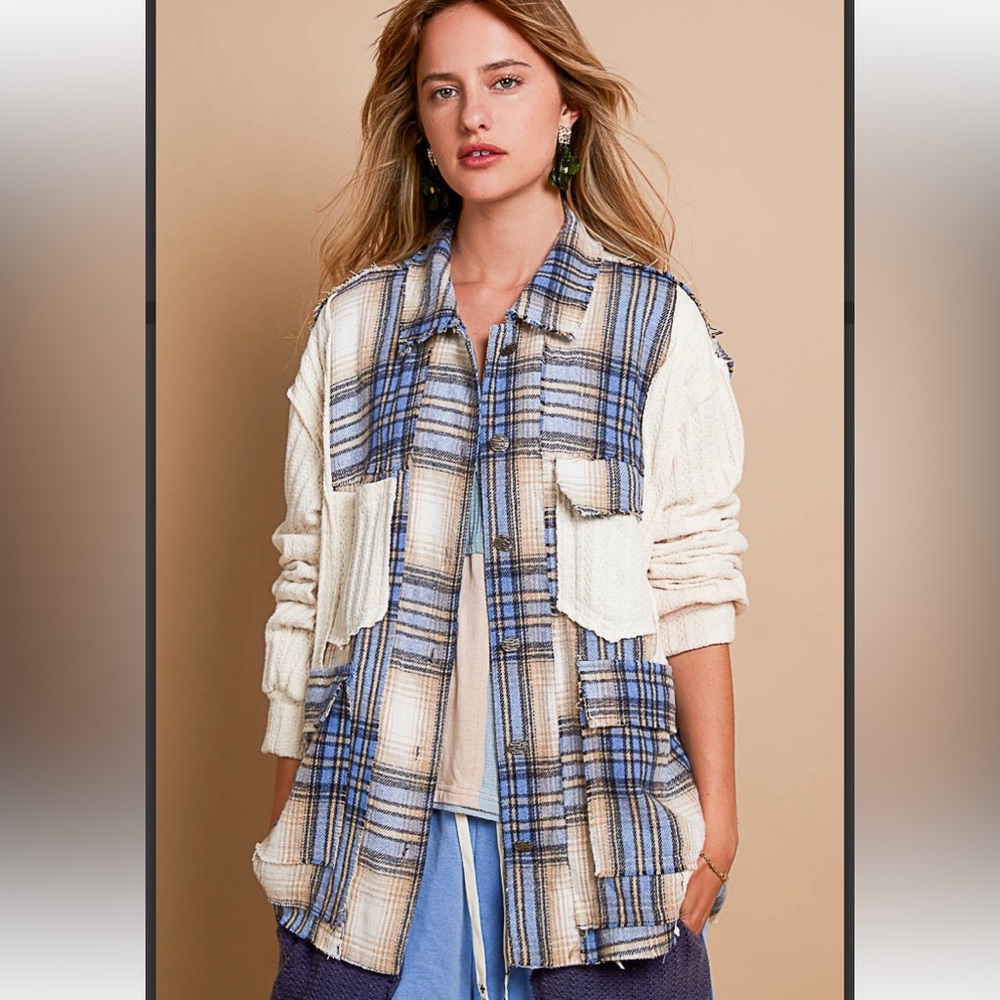 Plaid Blue and Cream Women's Jacket